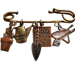 Garden Charm Brooche Handcrafted Bronze and Silver-tone NIB